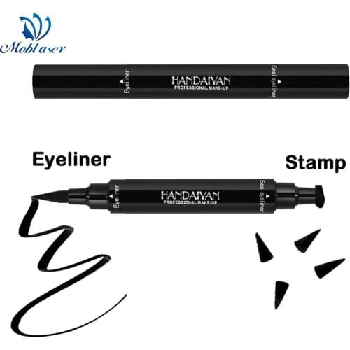 2 in 1 Double Headed Seal Black Eyeliner Triangle Seal Eyeliner Stamp Waterproof Eyes Make Kit with Eye Liner Pen Stamp