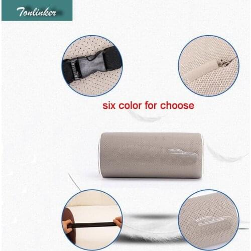 Tonlinker Six Color Car style Cylindrical Space Memory Foam Car Headrest With Logo Supplier Neck Auto Safety Pillow For BMW