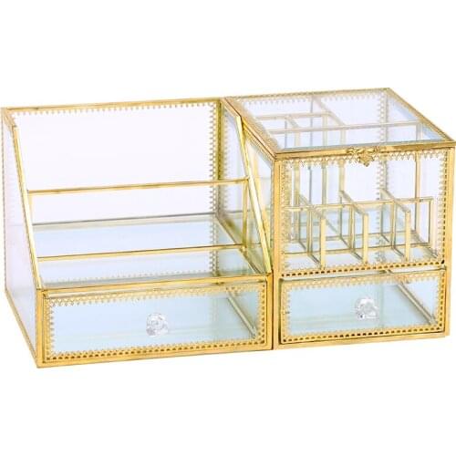 Dressing table cosmetic storage box glass European skin care finishing retro princess household lipstick brush cotton swab box