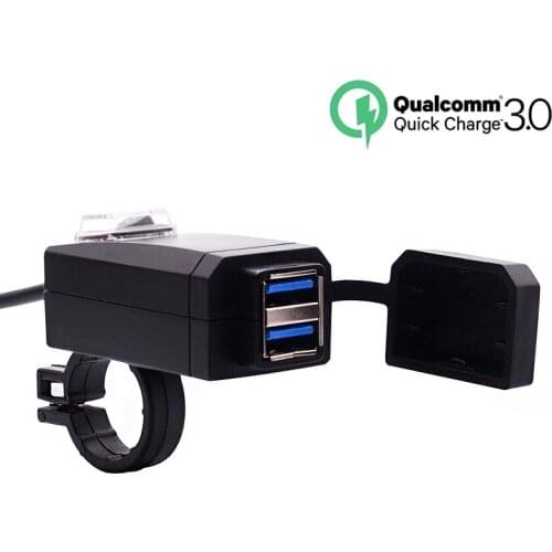 Motorcycle QC3.0 USB Charger Waterproof Dual USB Moto Quick Change QC 3.0 Fast Charging 12-24V for motocicleta 22mm Handlebar