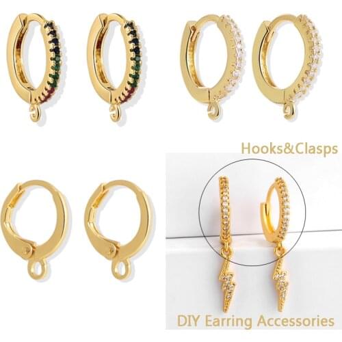 Handmade Gold Color Zirconia Earring Hooks Clasps For DIY Earrings Jewelry Making Ear Accessories Supplies Material Wholesale