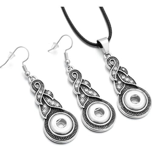 2018 New Snap Jewelry Set Crystal 12mm Snap Necklace & 12mm Snap Earrings Women Jewelry