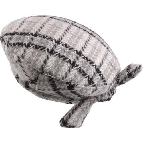 Fibonacci Winter Hats For Women Wool Yarn Blended Knitted Beret Fashion Ladies Korean Tide Plaid Beanie Bowknot Painter Cap