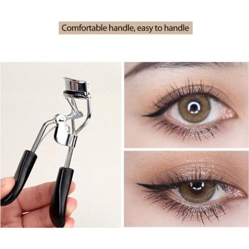 1 Pc Stainless Eyelashes Curler Durable Perfect Angle Design Easy to Use Curler Eyelashes Black Handle Easy To Hold Sliver