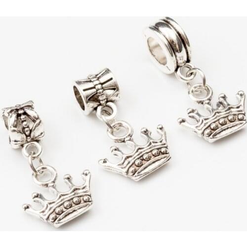 10pcs Crown European Bead Vintage Silver Charms fit for pandora style Bracelets Necklace DIY Metal Jewelry Making JA600052