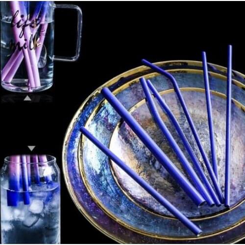 100pcs Stainless Steel Induction Temperature Color Change Straws Reusable Metal Drinking Straws Bar Accessories