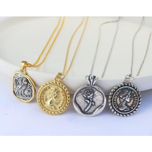 100% 925 Sterling Sliver Coin Pendant Necklace Vintage Layered Flower Femme Collier Choker Kolye Boho Necklaces Jewelry Gift