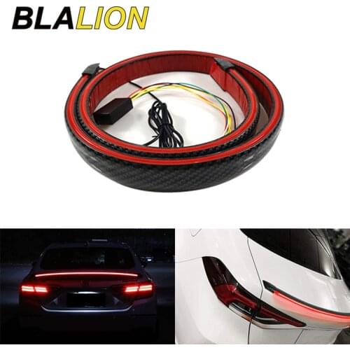 120cm LED Spoilers Car Brake Lights Strip Carbon Rear Wing Lips Kit 1.2M Rear Spoiler Turn Signal Lights Car Exterior Brake Lamp