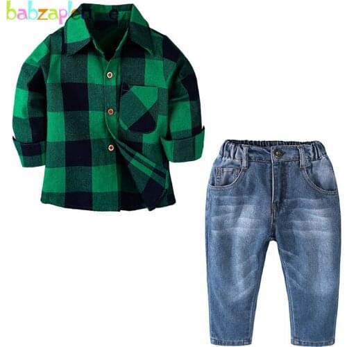 2Piece/Spring Toddler Boutique Outfits Baby Boys Clothes Fashion Plaid Long Sleeve T-shirt+Jeans Children Clothing Sets BC1125-1