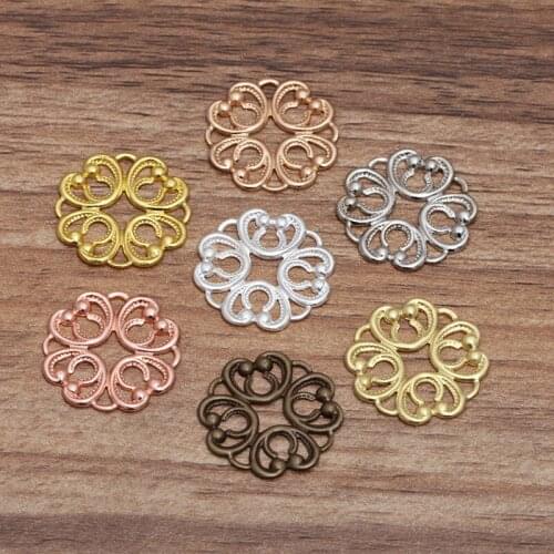 20mm Vintage Brass Hollow Filigree Flower Charms Metal Connectors Links Finding Hair Sticks Settings DIY Jewelry Accessories