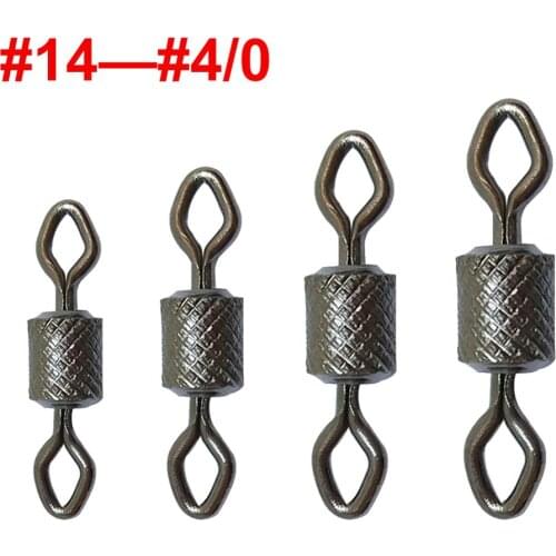 200pcs/lot Steel Fishing Swivels #14-#4/0 Diamond Eye Impressed Rolling Swivel Hook Lure Fishing Connector Carp Tackle