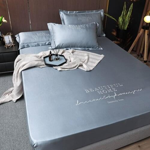 2020 new products Ice silk embroidery mat Bed cover Fitted Sheet Pillowcases 150x200cm/180x200cm 2/3 pcs Solid Bedding