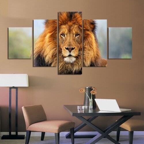 5 Piece No Frame Modern Lion Canvas Painting Posters Wall Art Animal Printings Home Decor Canvas Pictures for Living Room