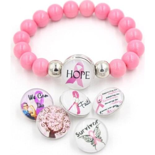 6PCS/LOT 36PCS of Buttons Breast Cancer Awareness Pink Ribbon Jewelry DIY Button Interchangeable Breast Cancer Bracelet