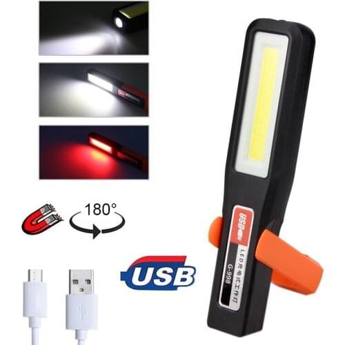 3 Mode White&Red COB Flashlight Camping Stand Tent Light Lanterna Magnet USB Rechargeable Car repair Work lamp Built-in Battery