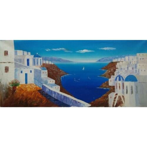 Wall Art Picture 100% Hand Painted Modern Abstract Mediterranean Sea Seascape Knife Canvas Painting for Home Decoration