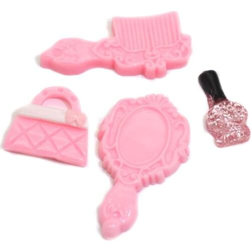 20/50pcs Kawaii Pink Mirror Comb Nail Polish Lady Bag Resin Flatback Cabochon Diy Scrapbooking Embellishment Decoration Craft