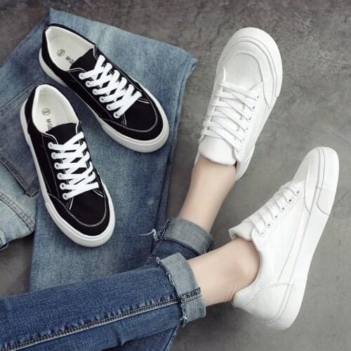 Casual Sneakers Women Canvas Shoes Breathable Classic White Shoes Female PU Flats Spring Summer Vulcanized Shoes Plus Size 35-44