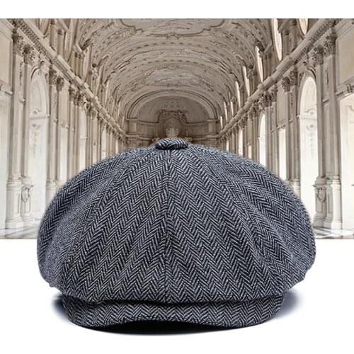 Autumn Winter Newsboy Caps herringbone art literature hat Men Warm Tweed Octagonal Hat For Male Detective Hats Retro Flat Caps