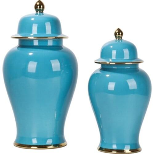 Chinese Style Blue Pot Ceramic Ginger jar Decoration Room Handicraft porcelain temple jar vase