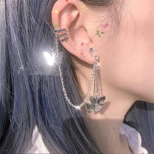 Korean Version Of Jewelry Earrings butterfly cross unicorn Tassel Fashion Retro Long Earrings Chain Metal Texture Earrings Whol