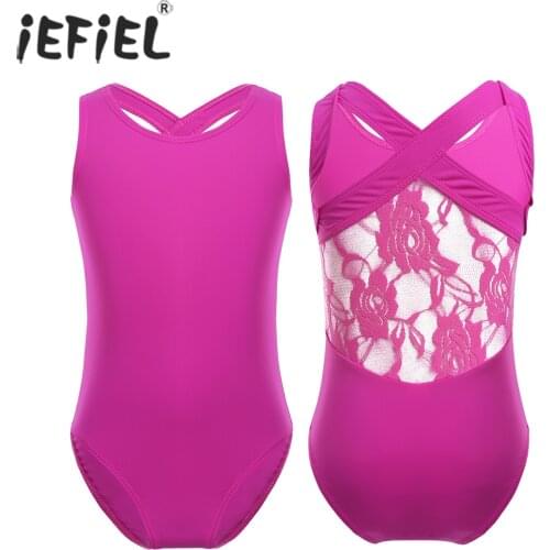 IEFiEL Kids Ballerina Tank Leotard Ballet Dancer Gymnastics Leotard Girls bodysuit with Lace Back Ballet Tutu Dancing Costumes