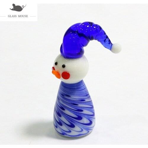 Mini Handmade Glass Christmas Snowman Craft Figurine Four Different Colors Cute Cartoon Images Xmas Home Table Decor Accessories