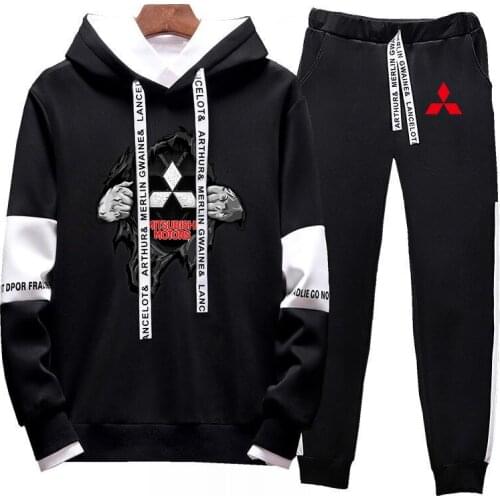 2021 New Mens Mitsubishi Motors Fashion Hoodie Sportswear Clothes Jogging Casual Tracksuit Running Sport Suits+Pant 2Pcs Sets