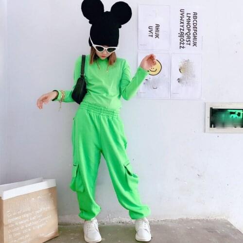 2021 New Green Leisure Sports Suit Ballroom Hip Hop Dance Practice Clothes Jazz Modern Dance Costumes Daily Rave Clothes DQS7928