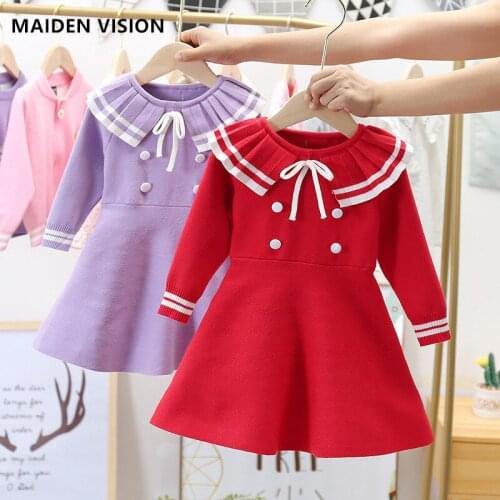 New Long sleeve kids costume spring Girls Dress of Girls 2-7y Kids princess Party Sweater Knit dress 2021 Baby girl clothes