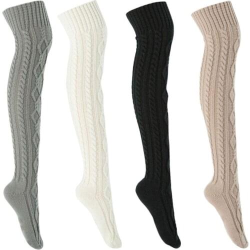 New Christmas Womens Long Knitted Stockings For Girls Ladies Women Winter Knit Socks Thigh High Over The Knee Socks