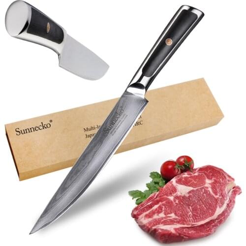 Sunnecko 8" Slicing Chef Knife Kitchen Knives Cutter Tools Japanese VG10 Damascus Steel Sharp Durable and Practical G10 Handle