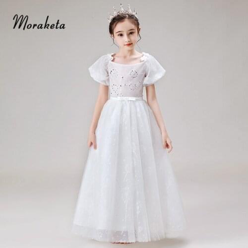 First Communion Dresses 2020 Elegant Simple Princess Floor-length Long White Flower Girl Dresses For Wedding