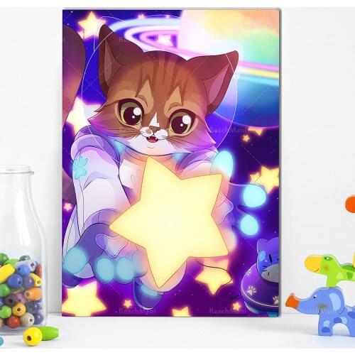 Space cat posters, cute galaxy kitten prints, Xingyue home decoration, sci-fi anime posters, astronomical prints decoration gift