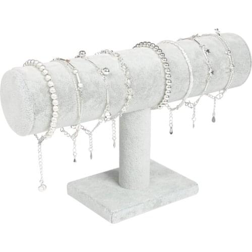 Grey Velvet Bracelet Display Chain Watch T-Bar Rack Jewelry Organizer Hard Stand Holder