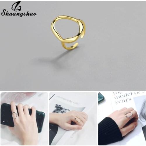 Shuangshuo Hollow Irregular Ellipse Geometric Cocktail Ring Minimalist Finger Jewelry for Women Girls Christmas Open Ringen