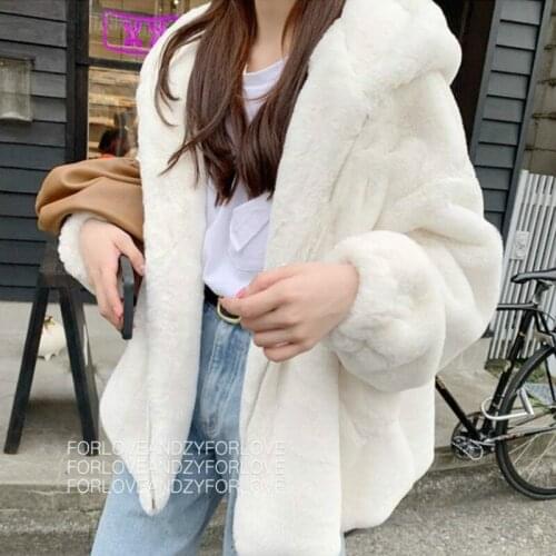 Winter Women Faux Rabbit Fur Coat Streetwear Plus Size Luxury Hooded Fur Jacket Loose Warm Thick Female Oversized Sweatshirt