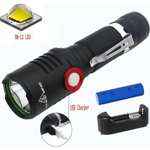 XM-L2 LED 8000LM Flashlight Tactical Bike Flashlight USB Rechargeable Torch Flash Light Camping Lamp + Battery + Charger