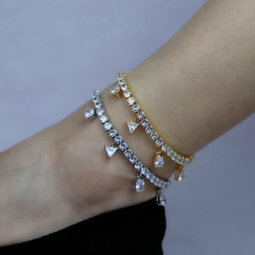2021 Summer beach New styles cuban chain anklet with Geometric triangle heart cz paved charm pendant leg foot jewelry for women