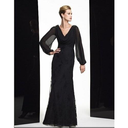 Maxi 2018 new design vestidos de festa black lace long sleeve party evening elegant formal gown Mother of the Bride Dresses