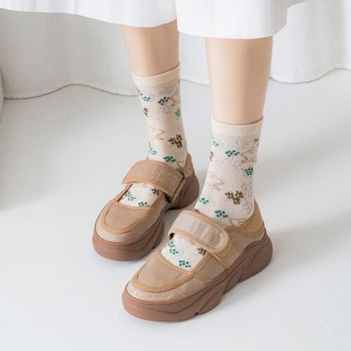 1 Pair New Winter Women Socks Cute Sweet Rabbit Tree Plaid Print Tube Socks Ladies Casual Creative Warm Combed Cotton Long Socks