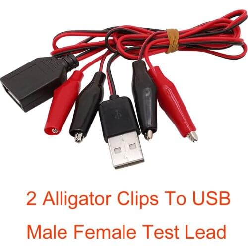 1Pair Alligator Clip Test Lead 50cm USB Male Female Power Plug Jack to 2 Alligator Clip Test Wire Crocodile Clamp Connectors