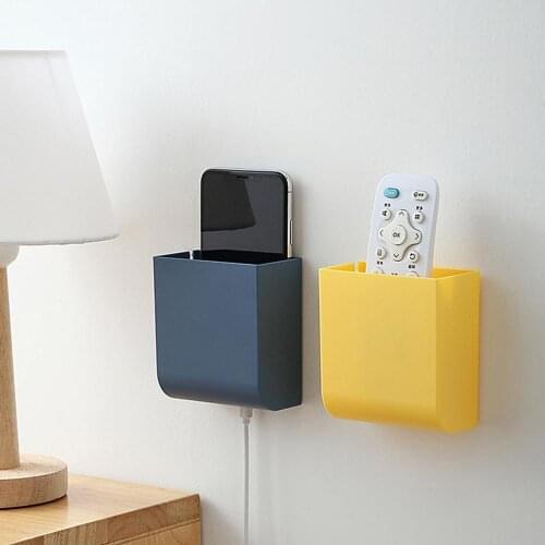 1Pc Mobile Phone Holder Rack Macaron Wall-mounted Holder Paste Remote Control Trash Bag Storage Box Bathroom Cosmetics Organizer