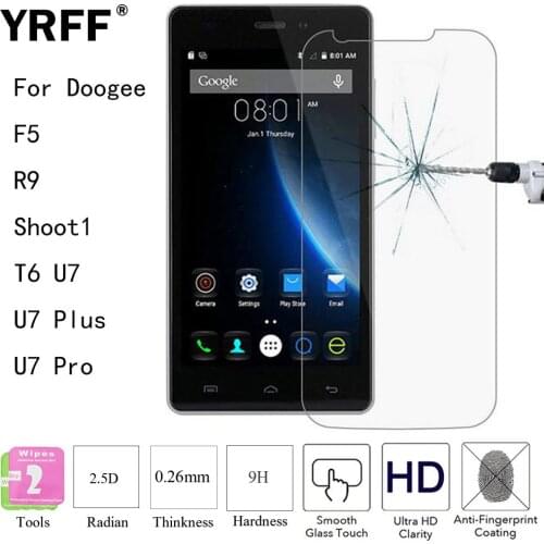 2PCS 2.5D 0.26mm 9H Tempered Glass Screen Protector Protective Film For Doogee F5 R9 Shoot1 T6 U7 U7 Plus U7 Pro Free Tools