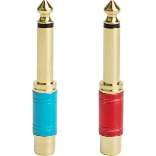 2PCS High Qualitiy Hot Sale Gold Plating RCA Female To 6.35mm Male Mono Plug to RCA Adapter Jack Metal Red Blue Audio Connector