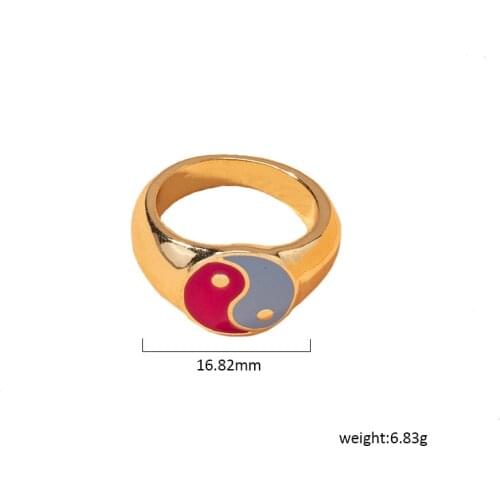 2021 Ins Trendy Gold Chinese Yin Yang Enamel Geo Minimalism Minimalist Finger Midi Rings Korean Fashion Chic Party Jewelry