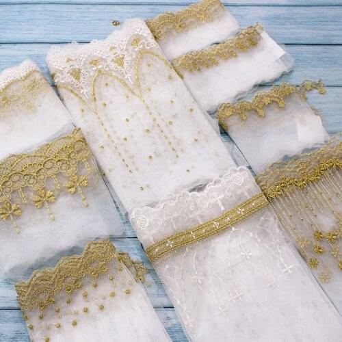 3Yards/lot New European-style luxury gold thread mesh embroidery lace trims variety small flowers lace dress accessories X283