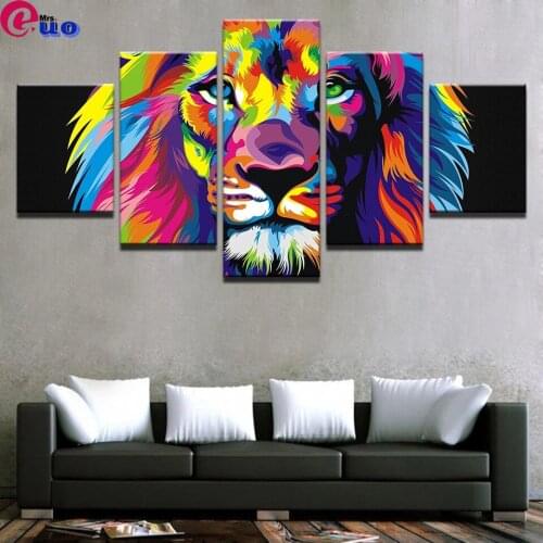 Diamond Painting 5 Pieces Colorful Animal Lion Full Square/Round 5D Diamond Embroidery Multi-picture DIY Home Decoration