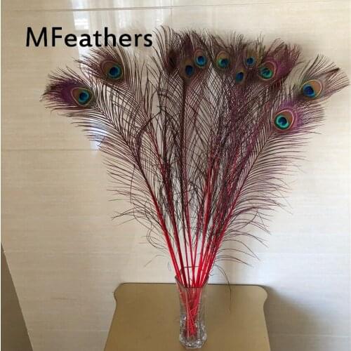 EMS Free shipping wholesale 1000pcs directly dyed Red Color Peacock Feather 70-80cm 80-90cm Peacock Eye width 2-6cm wedding deco
