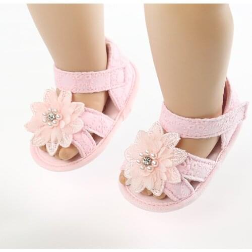 0-18M Newborn Infant Baby Girls Flower Shoes Princess Lace Pearl Sandals Party Birthday Shoes for Toddler Baby Girls